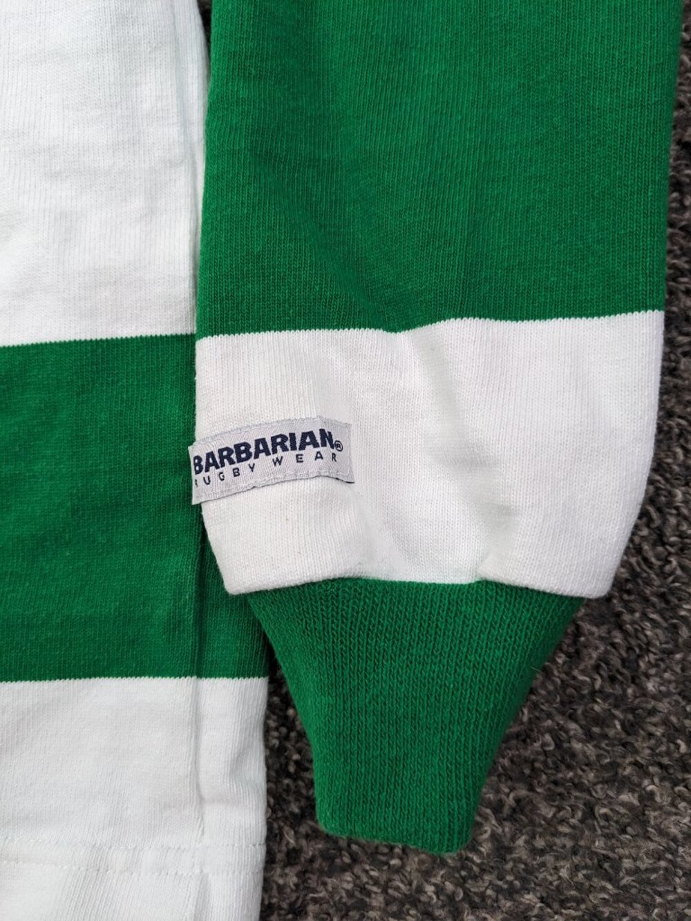 Barbarian Rugby Wear Bushmills Whiskey L/S Embroidered Green Striped Mens Small - Picture 3 of 13